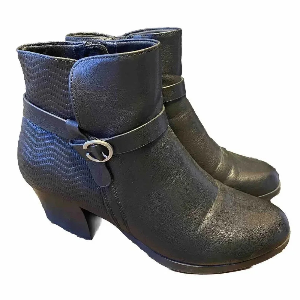 Baretraps Soft Light Comfort Black Faux Leather Ankle Heels Linda Boots Lady 8.5
